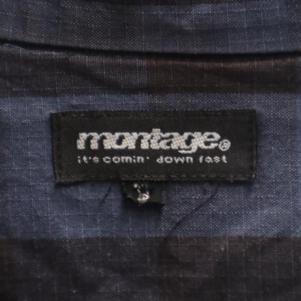 mtg. モンタージュ チェック 長袖 ジップ ボタンダウンシャツ L ネイビー系 リップストップ メンズ