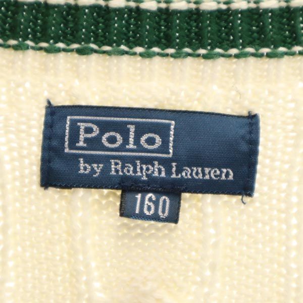 Polo by Ralph Lauren ポロバイラルフローレン 長袖 Vネック ニット 160 ホワイト系 セーター ロゴ ワッペン 開襟 キッズ