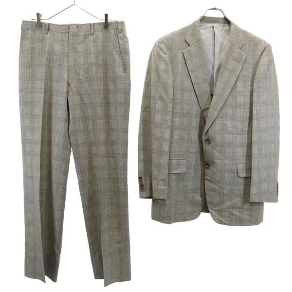Burberrys バーバリーズ 90s オールド リネンブレンド ウール チェック柄 スーツ 上下 セットアップ 96-84-180A7 ブラック系 テーラードジャケット メンズ