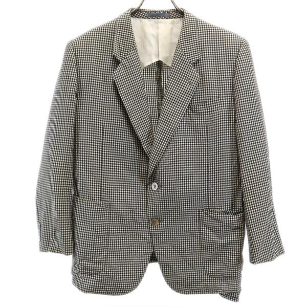LANVIN ランバン シルク チェック柄 テーラードジャケット ST46-54 ブラック ×ホワイト メンズ
