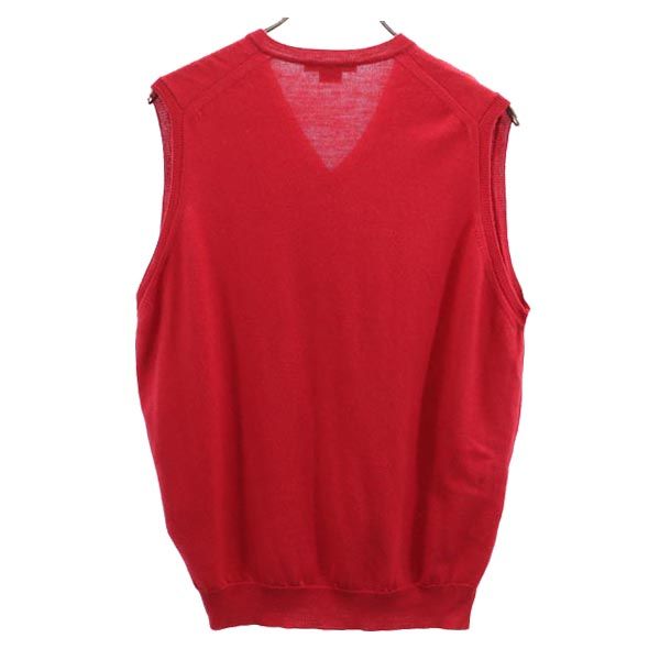 JOHN SMEDLEY ジョンスメドレー イングランド製 ウール Vネック ニットベスト M レッド メンズ