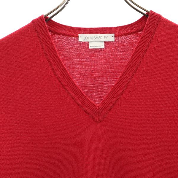 JOHN SMEDLEY ジョンスメドレー イングランド製 ウール Vネック ニットベスト M レッド メンズ