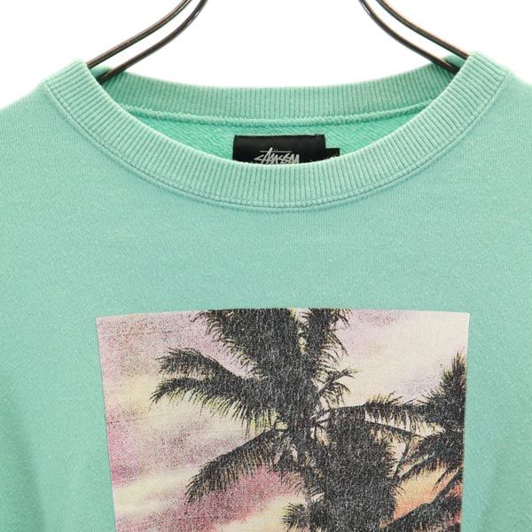 STUSSY ステューシー 日本製 プリント 長袖 スウェット トレーナー S 緑系 レディース