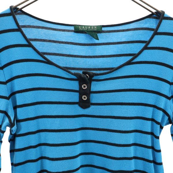 LAUREN RALPH LAUREN ローレンラルフローレン ボーダー 7分袖 ヘンリーネック Tシャツ M ブルー系 ロンT レディース