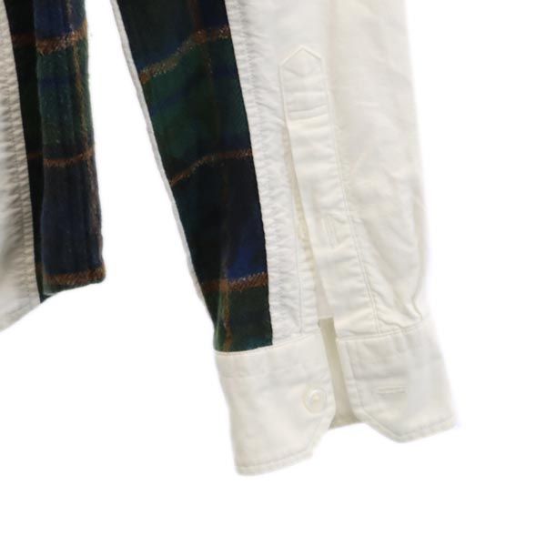 SOPHNET. ソフネット 日本製 チェック切替 長袖 ボタンダウンシャツ M ホワイト系 メンズ