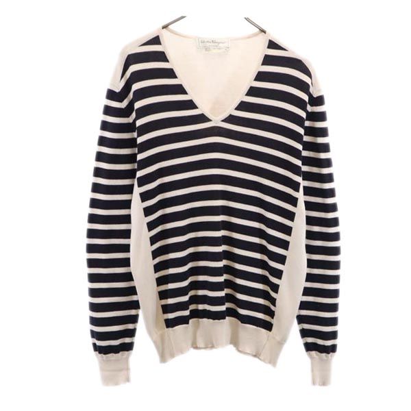 Salvatore Ferragamo サルヴァトーレフェラガモ イタリア製 ボーダー柄 長袖 コットン ニット M アイボリー 他 レディース