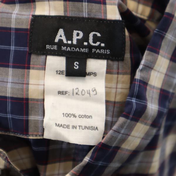 A.P.C. アーペーセー チェック柄 長袖 ボタンダウンシャツ S ネイビー 他 メンズ