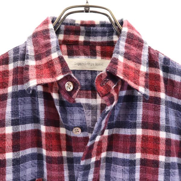 Inpaichthys kerri インパクティスケリー 日本製 チェック柄 長袖 シャツ S 赤×紫×紺 メンズ
