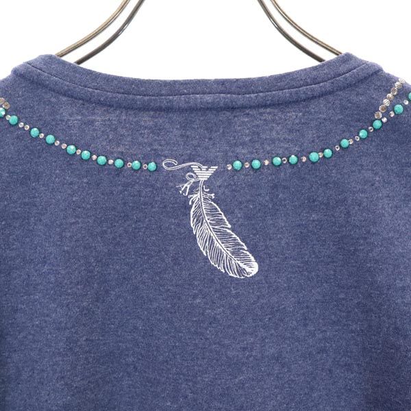 ARMANI JEANS アルマーニジーンズ ラインストーン 7分袖 Tシャツ XS ブルー系 ロンT レディース