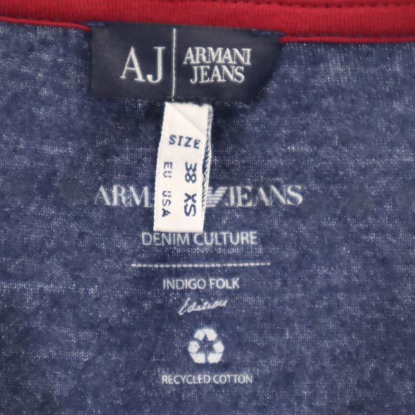 ARMANI JEANS アルマーニジーンズ ラインストーン 7分袖 Tシャツ XS ブルー系 ロンT レディース
