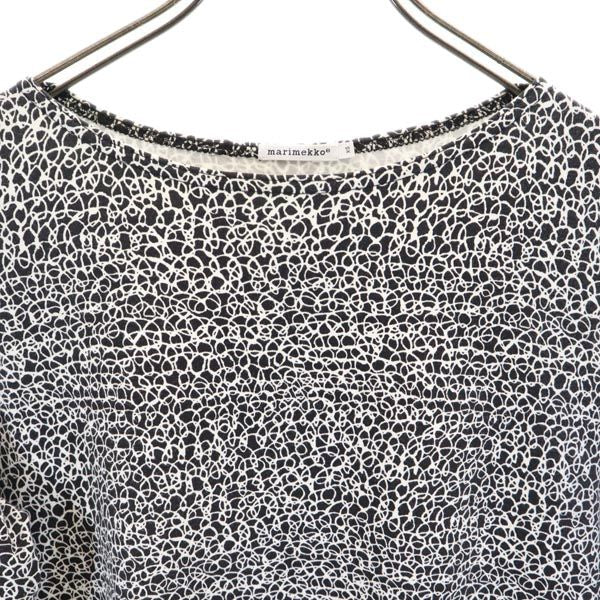 marimekko マリメッコ 総柄 7分袖 チュニック XS ブラック系 ワンピース カットソー レディース