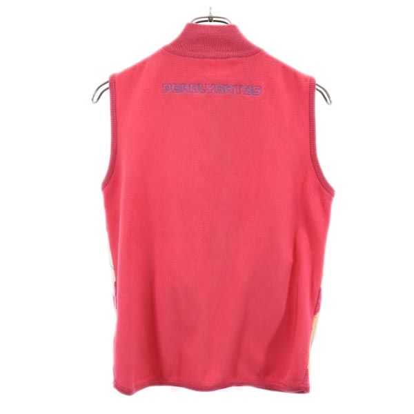 PEARLY GATES パーリーゲイツ アーガイル ゴルフ ジップアップ ニット ベスト 1 ピンク フリース 切替 ロゴ刺_ レディース
