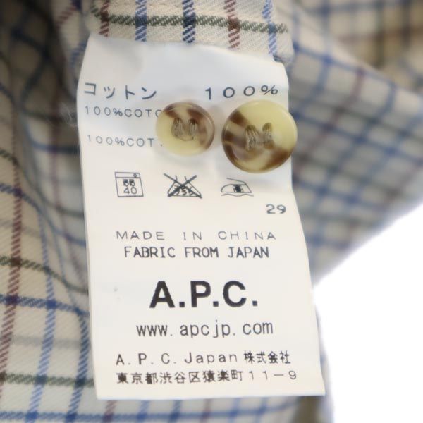 A.P.C. アーペーセー フランス製 チェック柄 長袖 ボタンダウンシャツ XS メンズ