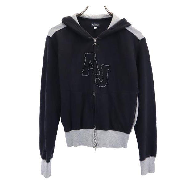 ARMANI JEANS アルマーニジーンズ 長袖 ジップパーカー I40 ブラック系 ロゴ レディース