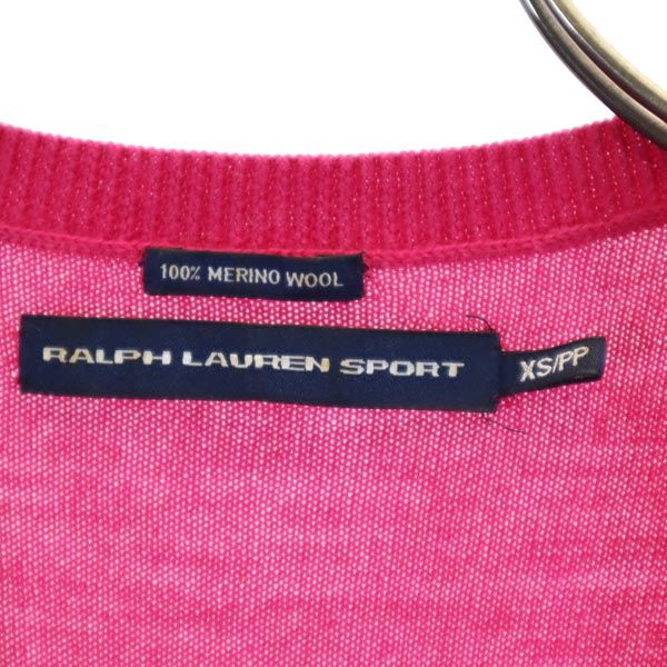 RALPH LAUREN SPORT ラルフローレン スポーツ ウール 長袖 Vネック ニット XS ピンク セーター ロゴ刺繍 レディース