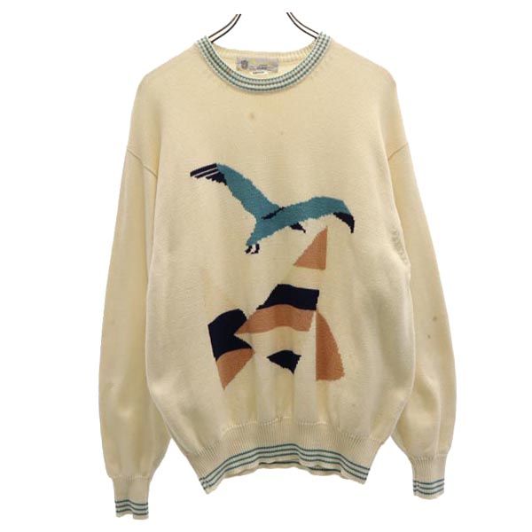 Aquascutum アクアスキュータム 長袖 コットン ニット L ベージュ系 メンズ