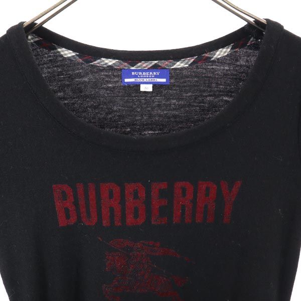 BURBERRY BLUE LABEL バーバリーブルーレーベル 三陽商会 日本製 ウール プリント 長袖 Tシャツ 38 黒 ロンT カットソー レディース