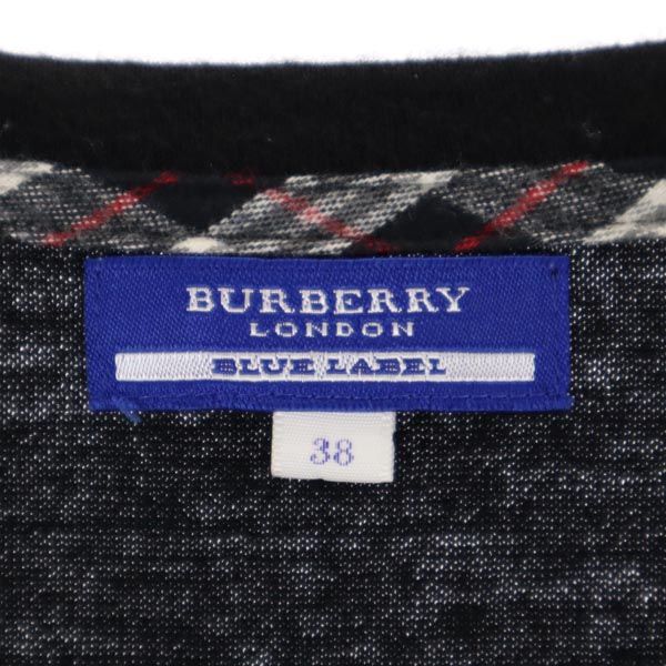 BURBERRY BLUE LABEL バーバリーブルーレーベル 三陽商会 日本製 ウール プリント 長袖 Tシャツ 38 黒 ロンT カットソー レディース