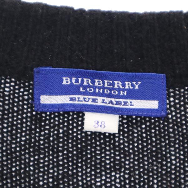BURBERRY BLUE LABEL バーバリーブルーレーベル 三陽商会 ウールブレンド 長袖 ニット カーディガン 38 ブラック Ｖネック レディース