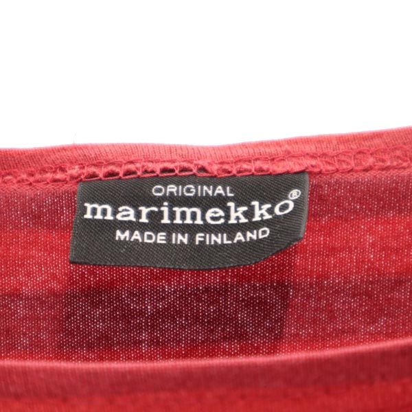 マリメッコ フィンランド製 ボーダー柄 7分袖 カットソー S レッド marimekko トップス レディース