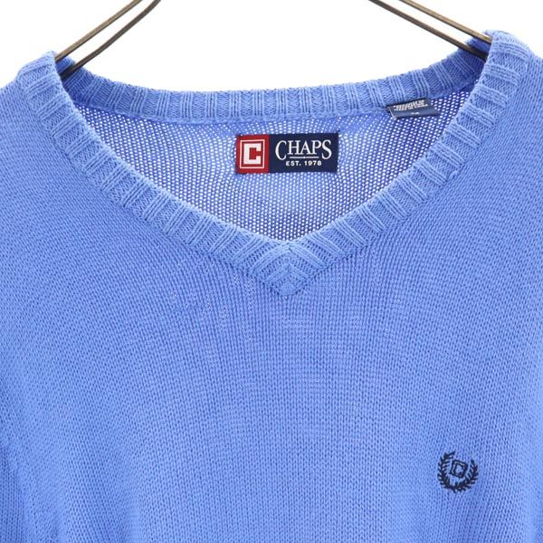 CHAPS チャップス Vネック 長袖 Vネック コットン ニット M ブルー メンズ