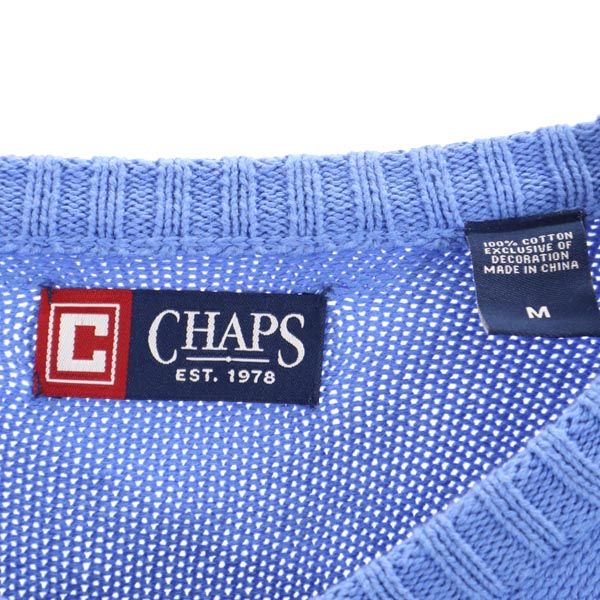 CHAPS チャップス Vネック 長袖 Vネック コットン ニット M ブルー メンズ