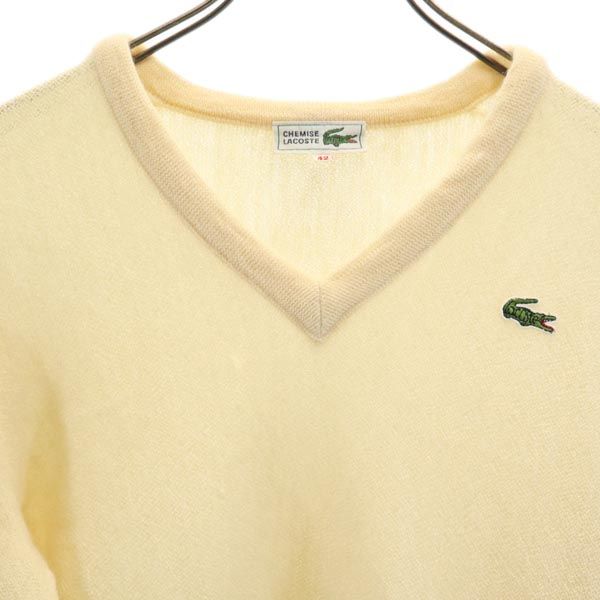 LACOSTE ラコステ ウール 長袖 Vネック ニット 42 ホワイト系 セーター メンズ