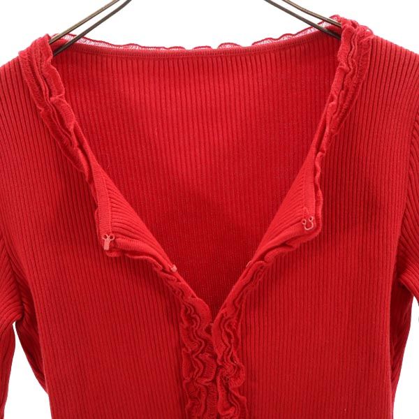 Rene ルネ 長袖 リブニット カーディガン 36 レッド系 レディース