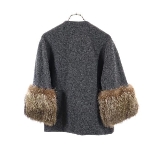 MARNI マルニ イタリア製 ヘリンボーン ノーカラージャケット 36 グレー系 袖ファー レディース