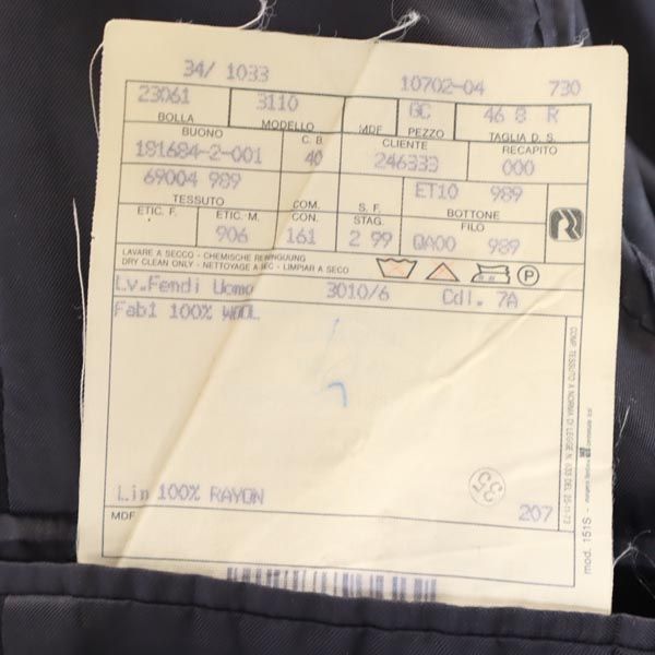 FENDI フェンディ イタリア製 長袖 ウール100％ テーラードジャケット 46 ブラック メンズ