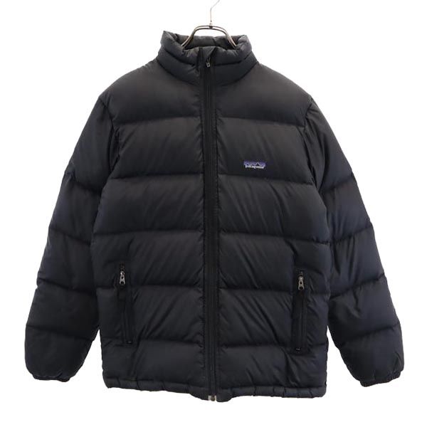 patagonia パタゴニア アウトドア 長袖 ダウンジャケット XL14 ブラック系 ロゴ キッズ