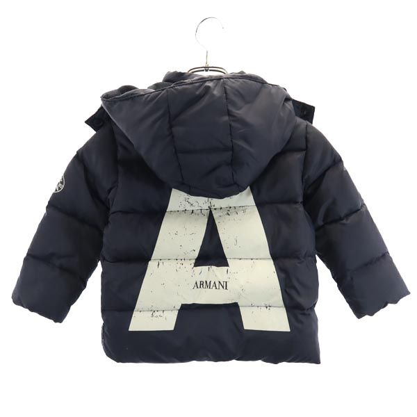 アルマーニジュニア バックプリント 長袖 フード ダウンジャケット 100cm ネイビー系 ARMANI JUNIOR キッズ