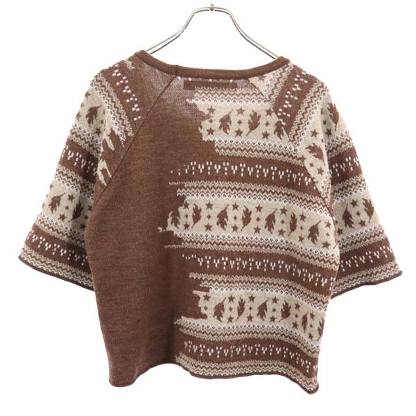 FACTOTUM ファクトタム 日本製 総柄 半袖 ウール100％ ニット セーター 46 ブラウン メンズ