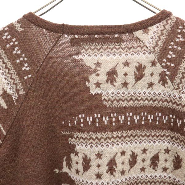 FACTOTUM ファクトタム 日本製 総柄 半袖 ウール100％ ニット セーター 46 ブラウン メンズ