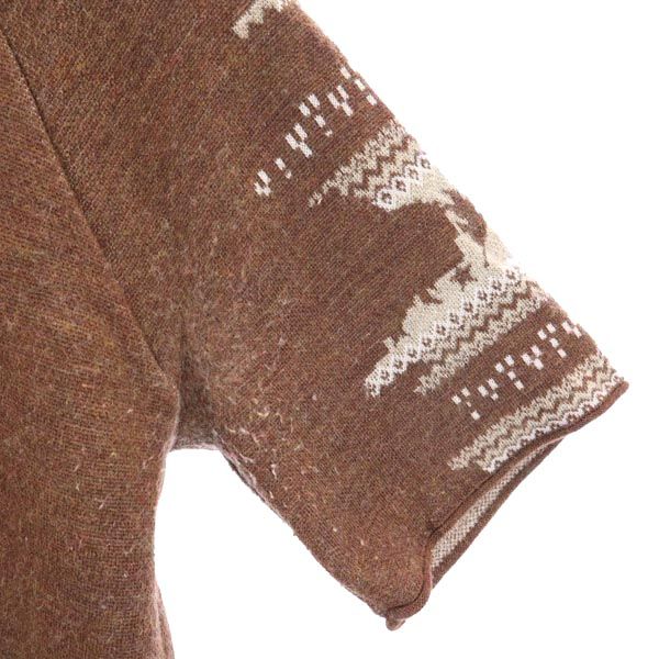 FACTOTUM ファクトタム 日本製 総柄 半袖 ウール100％ ニット セーター 46 ブラウン メンズ