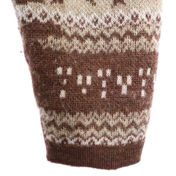 FACTOTUM ファクトタム 日本製 総柄 長袖 ウール100％ ニット パーカー 46 ブラウン セーター メンズ