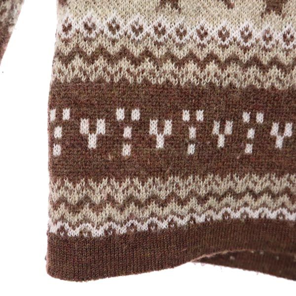 FACTOTUM ファクトタム 日本製 総柄 長袖 ウール100％ ニット パーカー 46 ブラウン セーター メンズ