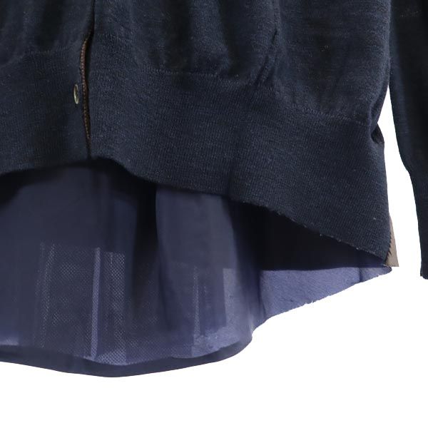 sacai luck サカイラック ウール100％ 長袖 ニット カーディガン 2 ネイビー系 レディース