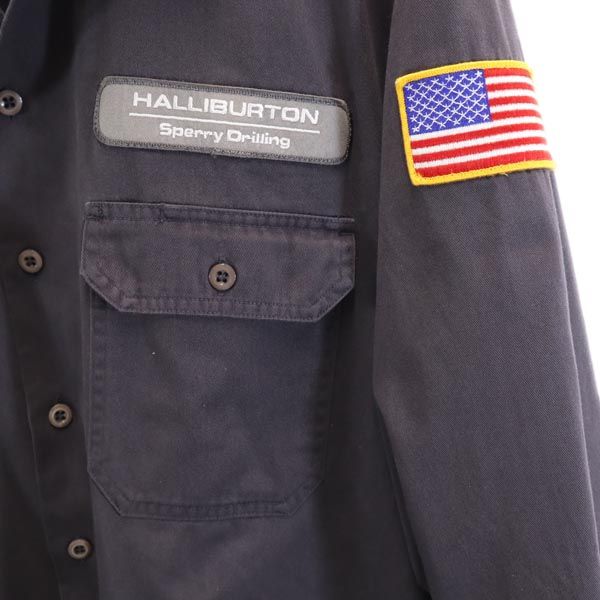 HALLIBURTON ワッペン 長袖 シャツ ネイビー ジャケット メンズ