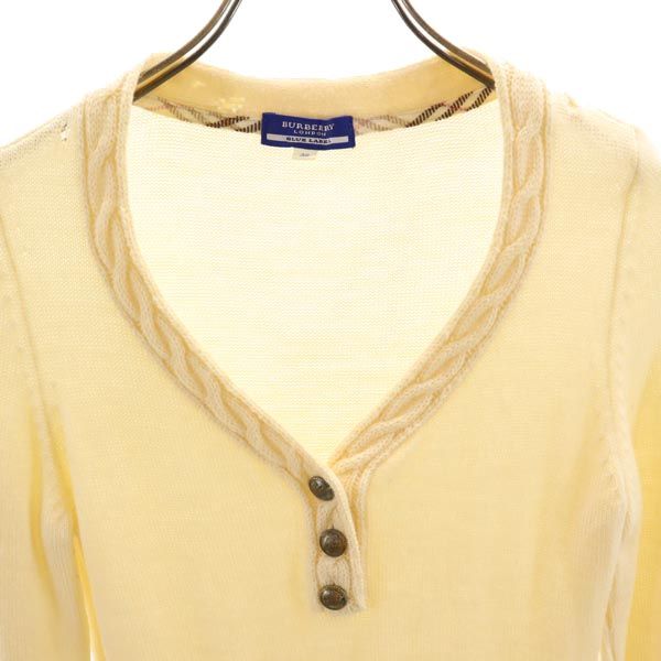 BURBERRY BLUE LABEL バーバリーブルーレーベル 三陽商会 長袖 Vネック ハーフボタン ニット セーター 38 アイボリー レディース