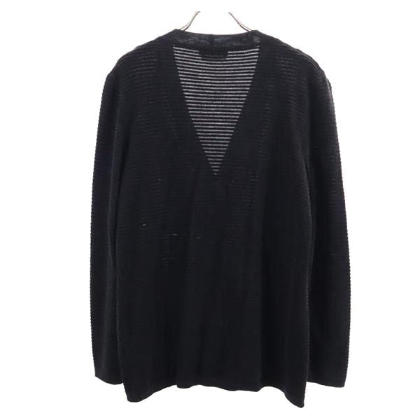 Salvatore Ferragamo サルヴァトーレフェラガモ イタリア製 ウールブレンド ニット ボーダー柄 Vネック カーディガン M 黒 レディース