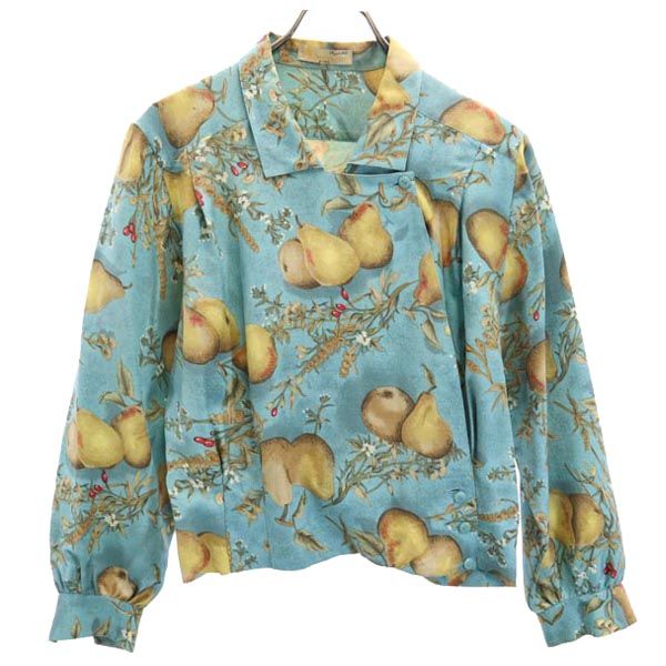 Aquascutum アクアスキュータム 総柄 梨 長袖 ブラウス ブルー系 シャツ レディース