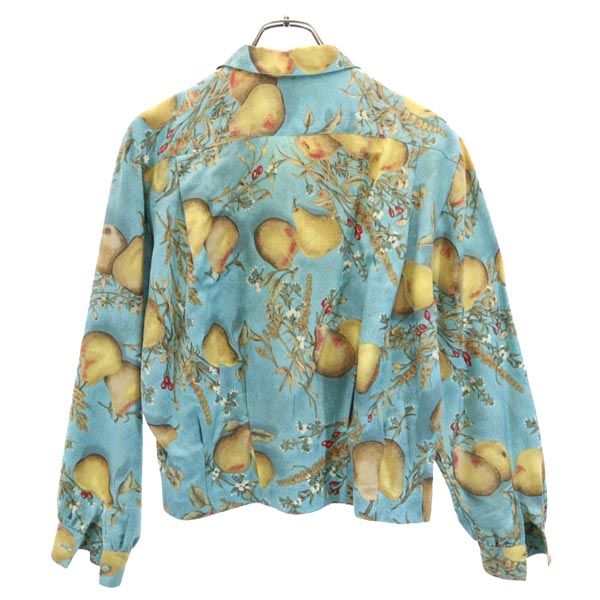Aquascutum アクアスキュータム 総柄 梨 長袖 ブラウス ブルー系 シャツ レディース