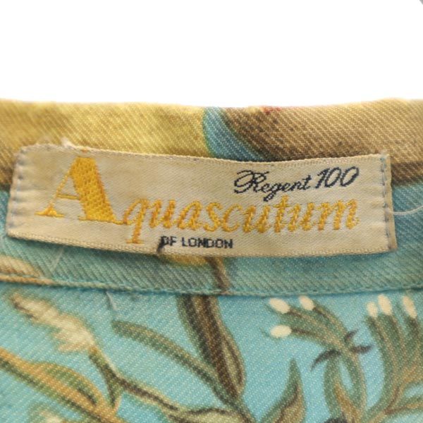 Aquascutum アクアスキュータム 総柄 梨 長袖 ブラウス ブルー系 シャツ レディース