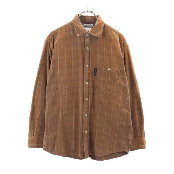 Columbia コロンビア アウトドア 長袖 チェックシャツ S ブラウン系 ロゴ刺繍 メンズ