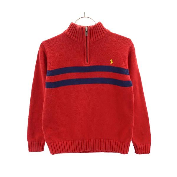 Polo by Ralph Lauren ポロバイラルフローレン 長袖 ハーフジップ コットン ニット 7 レッド系 ロゴ セーター キッズ