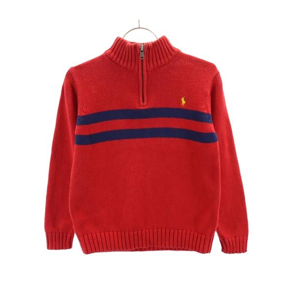 ポロバイラルフローレン 長袖 ハーフジップ コットン ニット 7 レッド系 Polo by Ralph Lauren ロゴ セーター キッズ