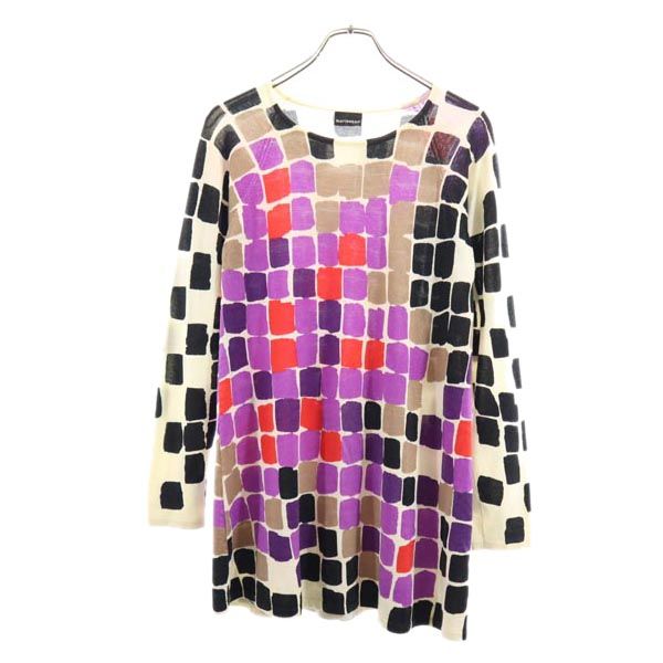 marimekko マリメッコ ウール100％ 総柄 長袖 ニット ワンピース S パープル系 レディース