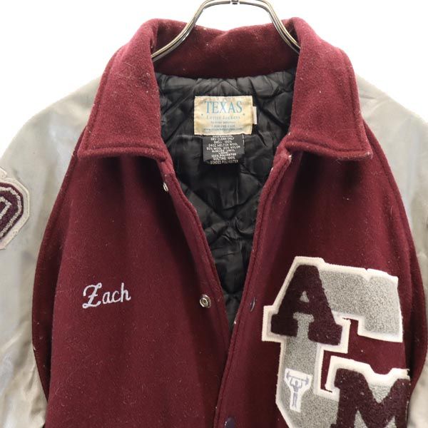 TEXAS テキサス メルトンウール100％ レター ジャケット M えんじ系 メンズ