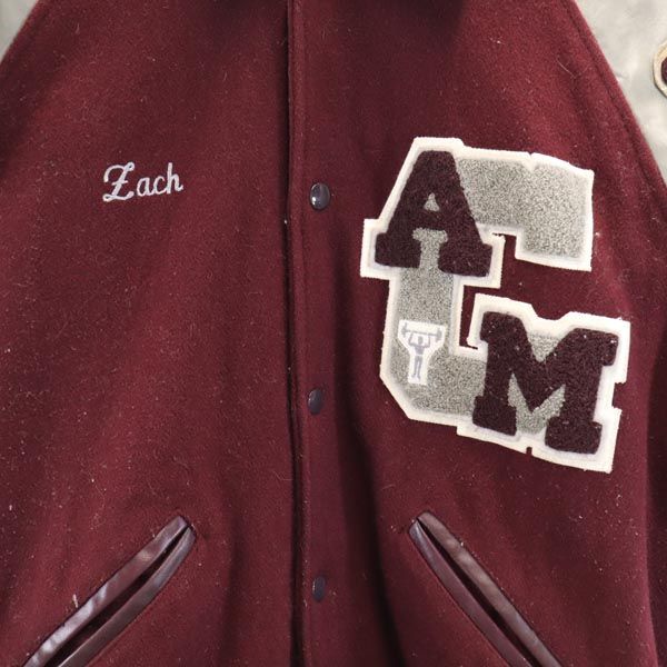 TEXAS テキサス メルトンウール100％ レター ジャケット M えんじ系 メンズ